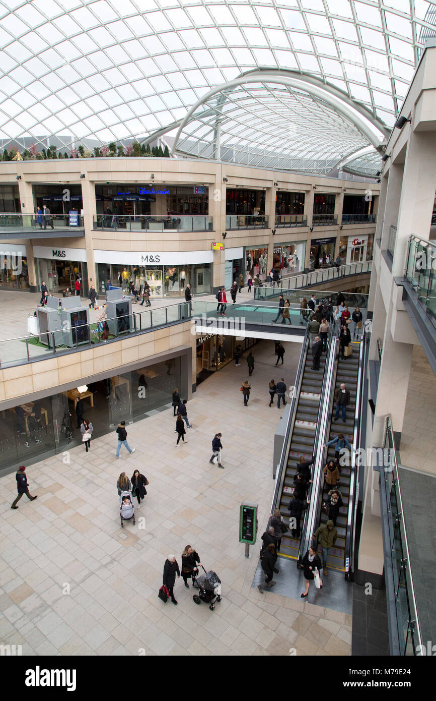 Leeds Trinity Shopping Centre in Leeds, UK. The mall opened in 2013 and is named after the neighbouring Holy Trinity Church. Stock Photo