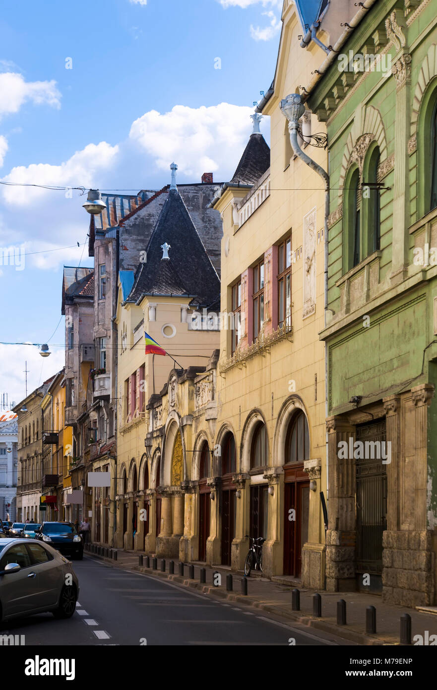 Peculiar architecture of houses on streets of Arad town, Romania Stock ...