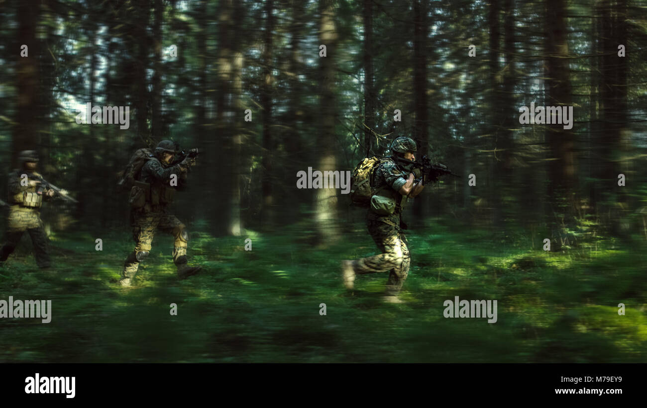 Fully Equipped Soldiers Wearing Camouflage Uniform Attacking Enemy ...