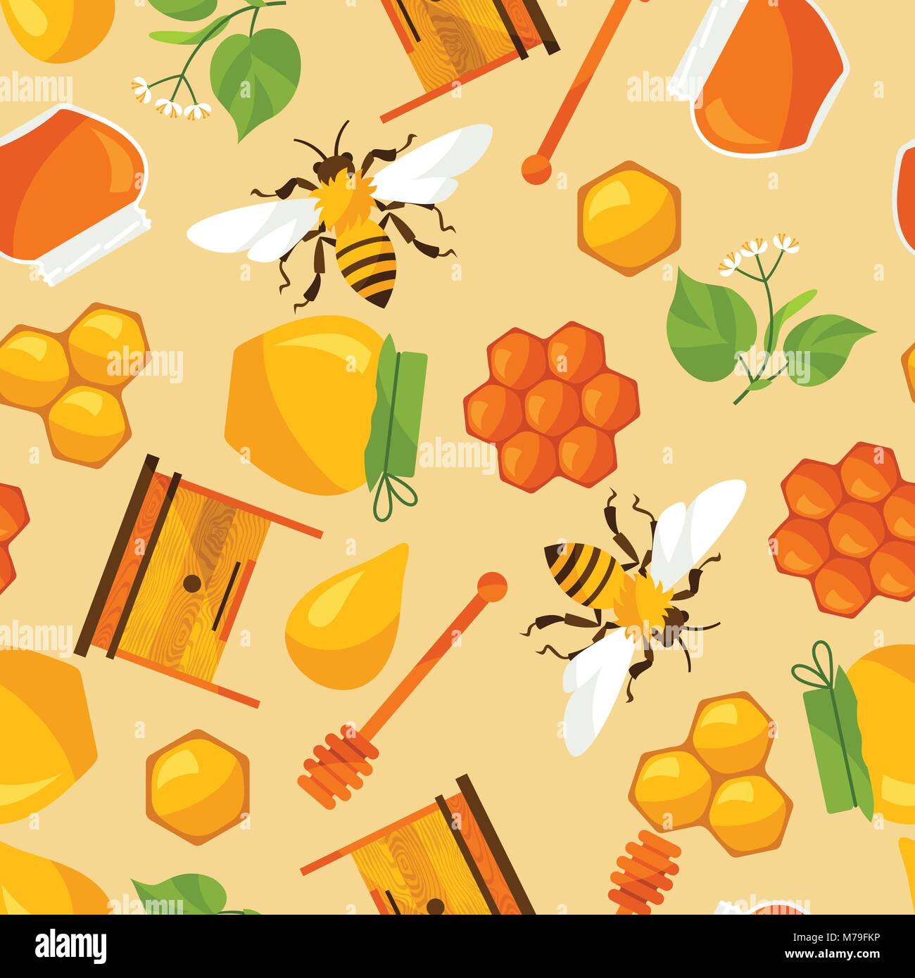 Seamless pattern with honey and bee objects Stock Vector Image & Art ...