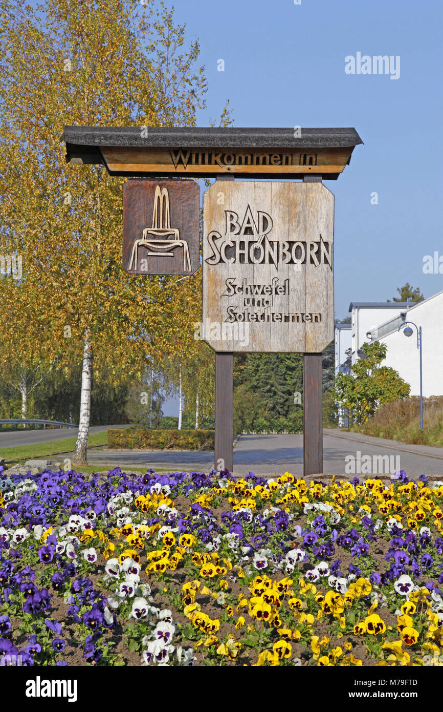 Germany, Baden-Wurttemberg, Bad Schönborn, Entrance to the town, sign, Stock Photo