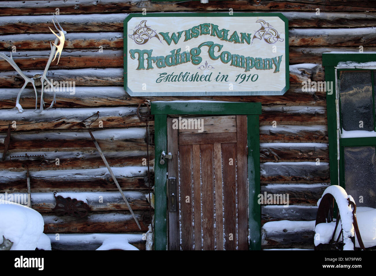 North America, the USA, Alaska, North Alaska, James Dalton Highway, Brooks Range, Wiseman, log cabin, wooden huts, Stock Photo