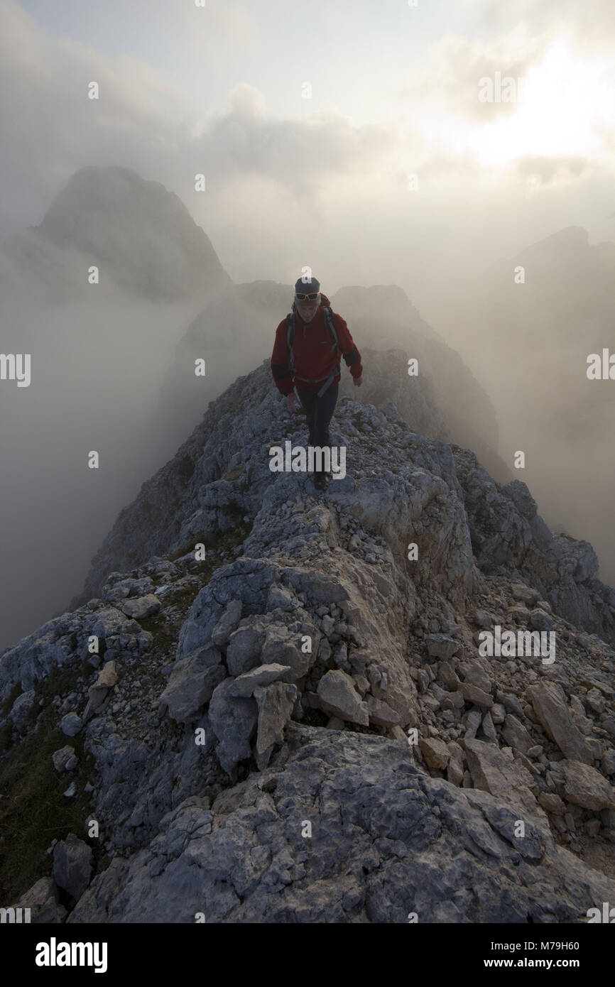 hiker in the Bovsci Gamsovec ,Julian Alps, Slovenia, Stock Photo