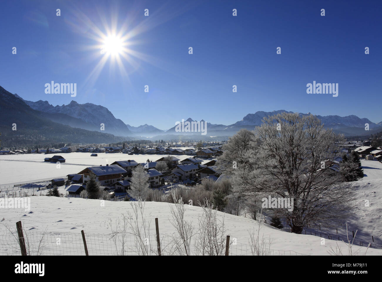 Germany, Bavaria, Upper Bavaria, Werdenfelser Land (region), Wallgau, Karwendel mountain range, Wetterstein Range, Stock Photo