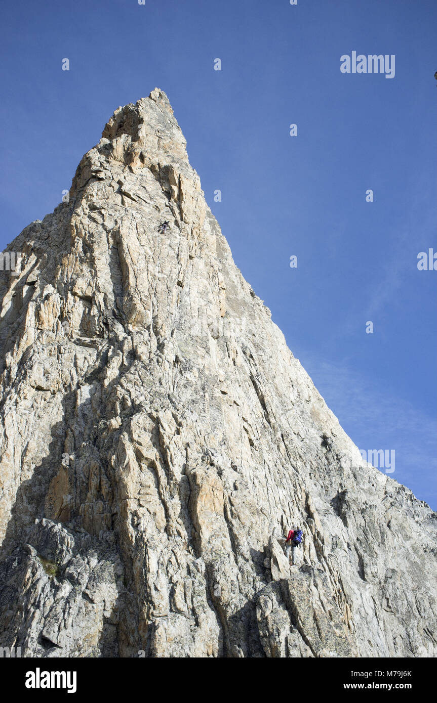 Climbing scene in the Stockhorn south ridge, canton Valais, Switzerland, Stock Photo