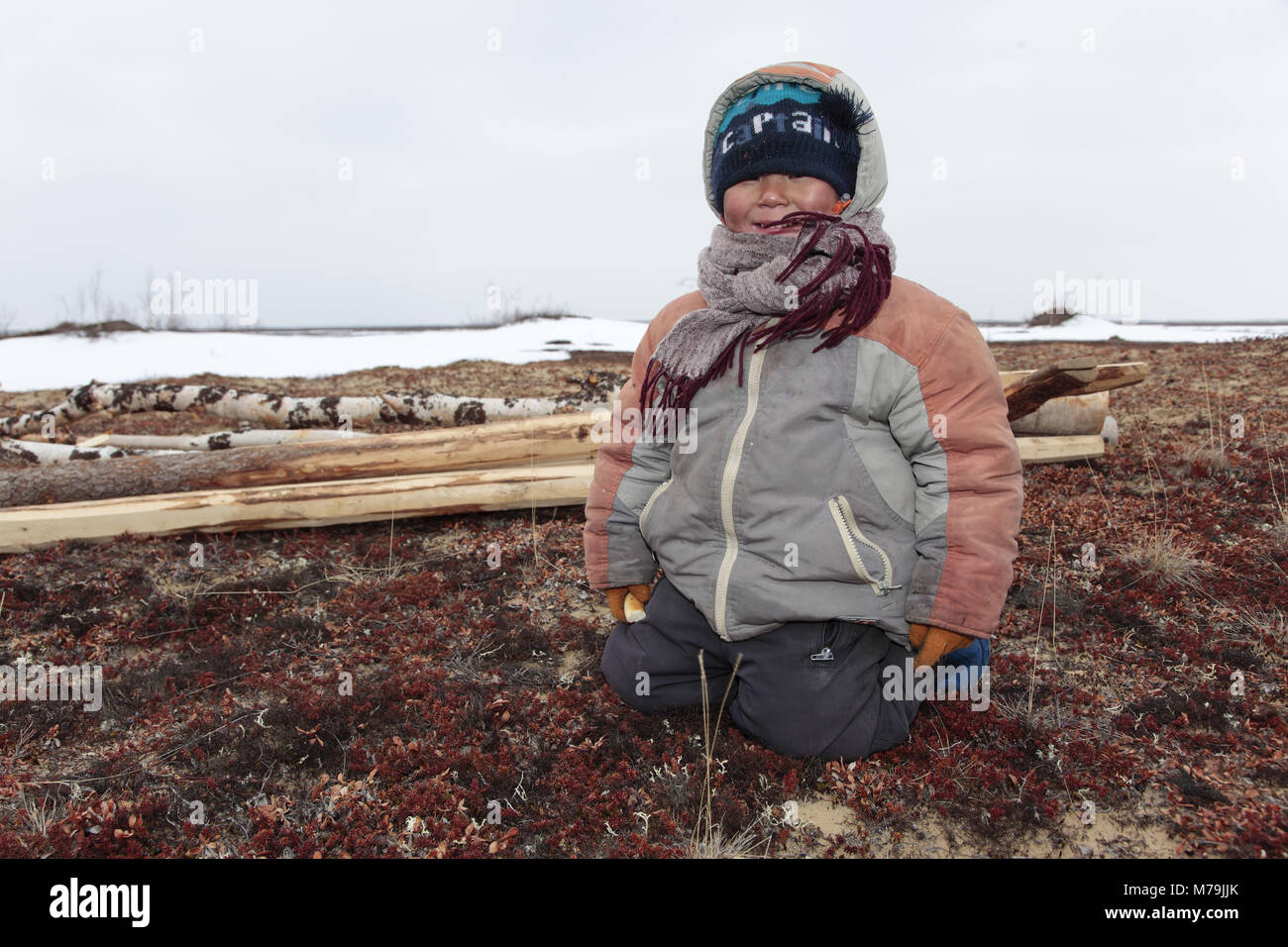 Northern Europe, Russia, Nanya Mar, Nenets, reindeer shepherds, boy, child, Stock Photo