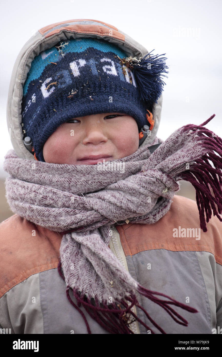 Northern Europe, Russia, Nanyar Mar, Nenets, reindeer shepherds, child, boy, Stock Photo