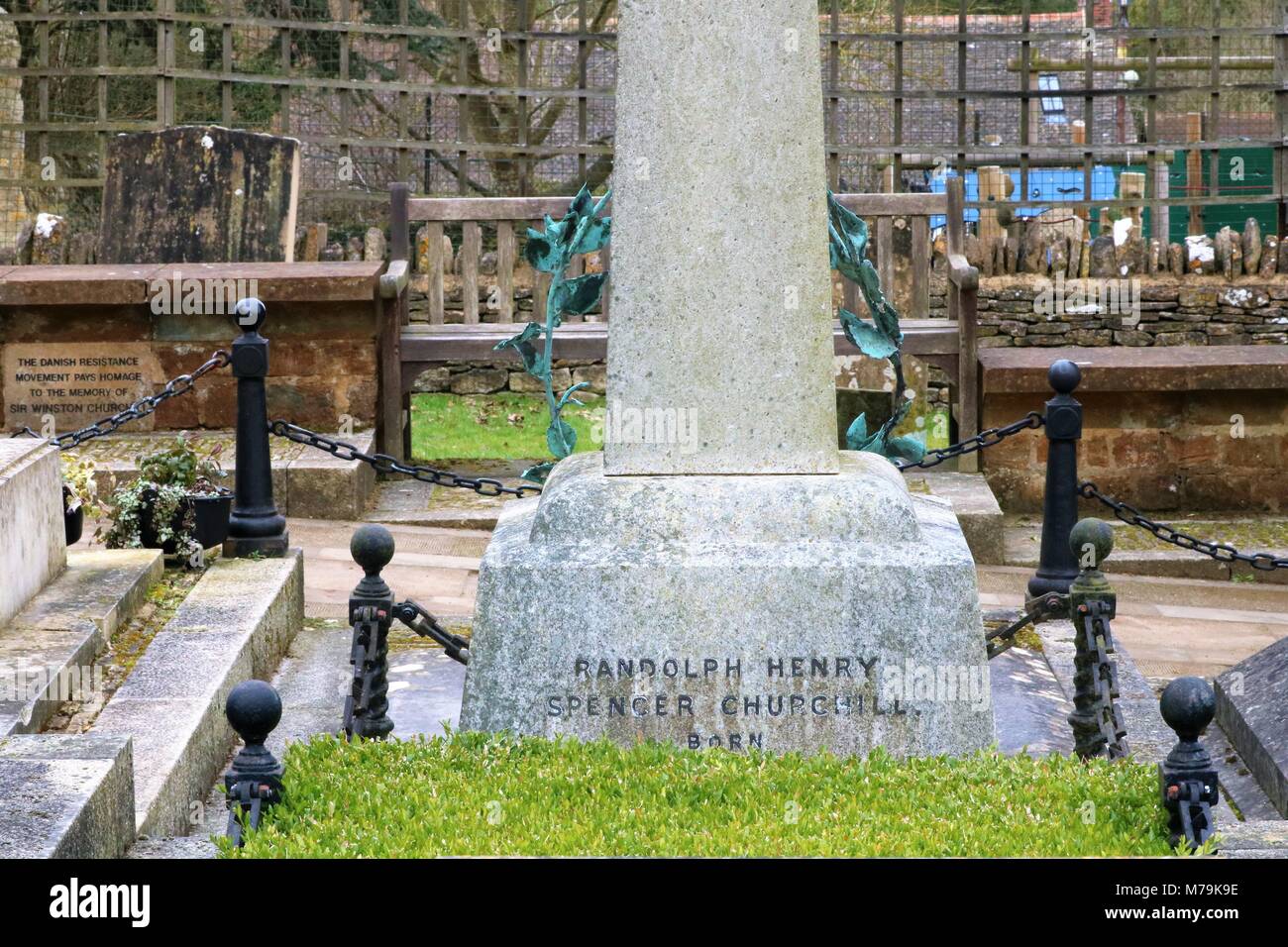Sir Winston Churchill and Family graves at Bladon, Oxfordshire, UK Stock Photo