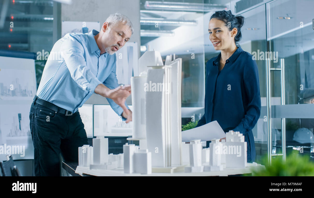 Two Professional Male and Female Architectural Engineers Work with ...