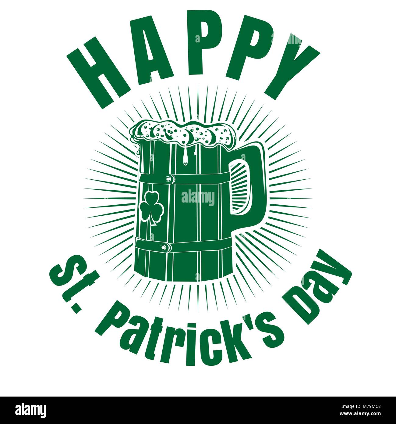 Wooden Mug With Beer Beer Mug With The Image Of Clover Happy St Patricks Day Beer Label Beer Mug Icon Isolated On White Background Vector Illust Stock Vector Image Art