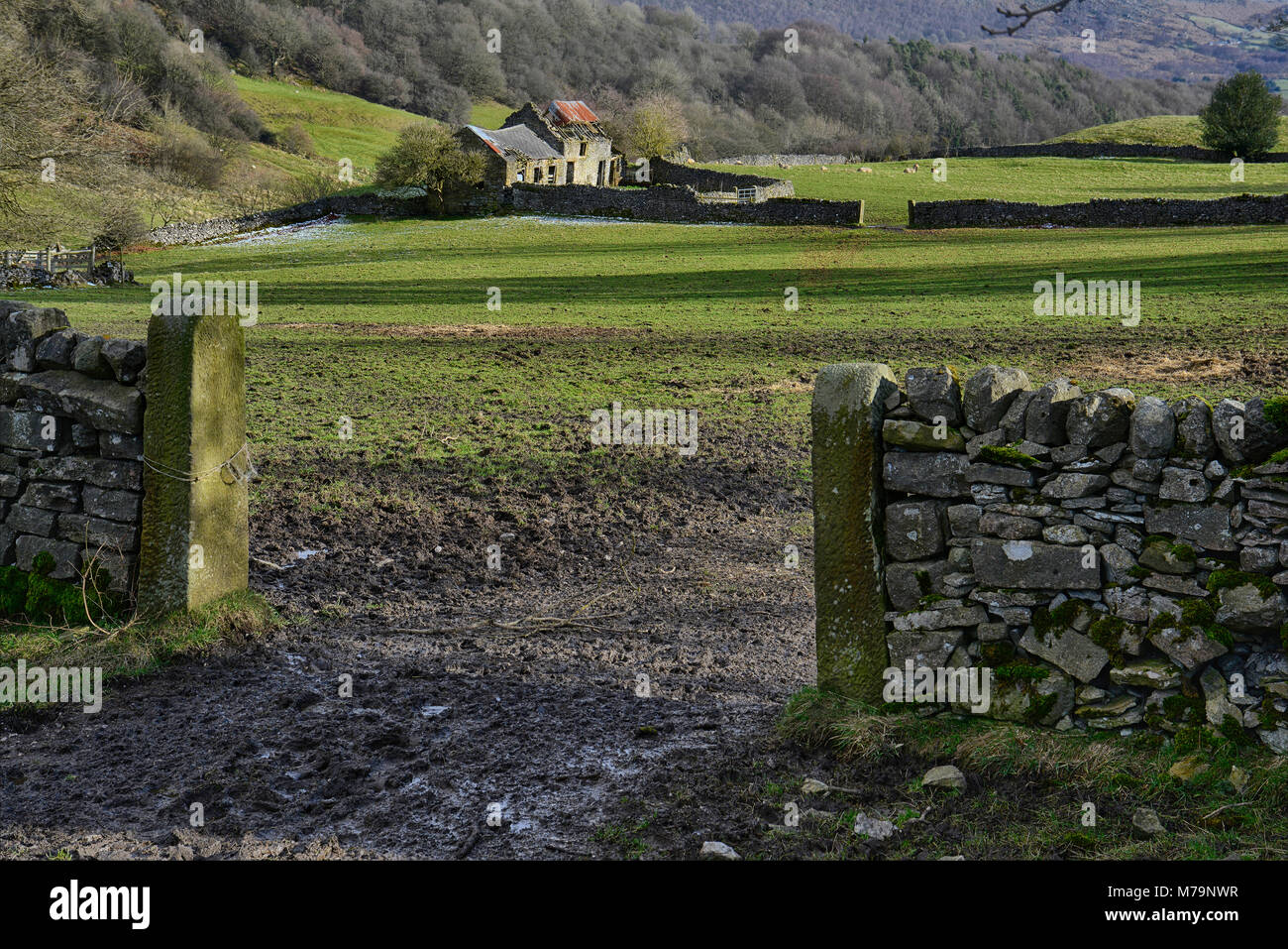 Approaching the old barn at Eyam Stock Photo