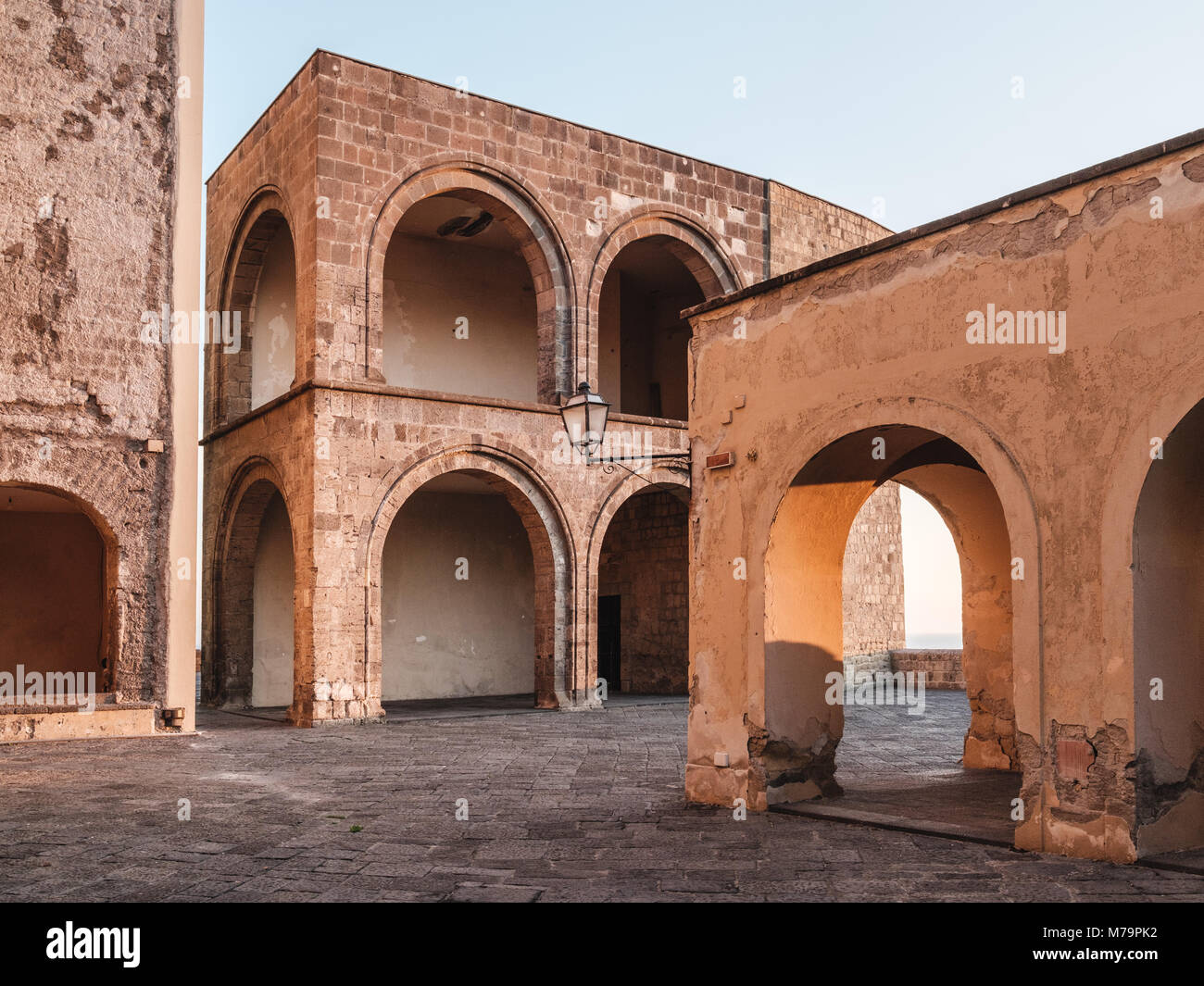 Arched structures in Castel dell'Ovo in Naples, Italy. Stock Photo
