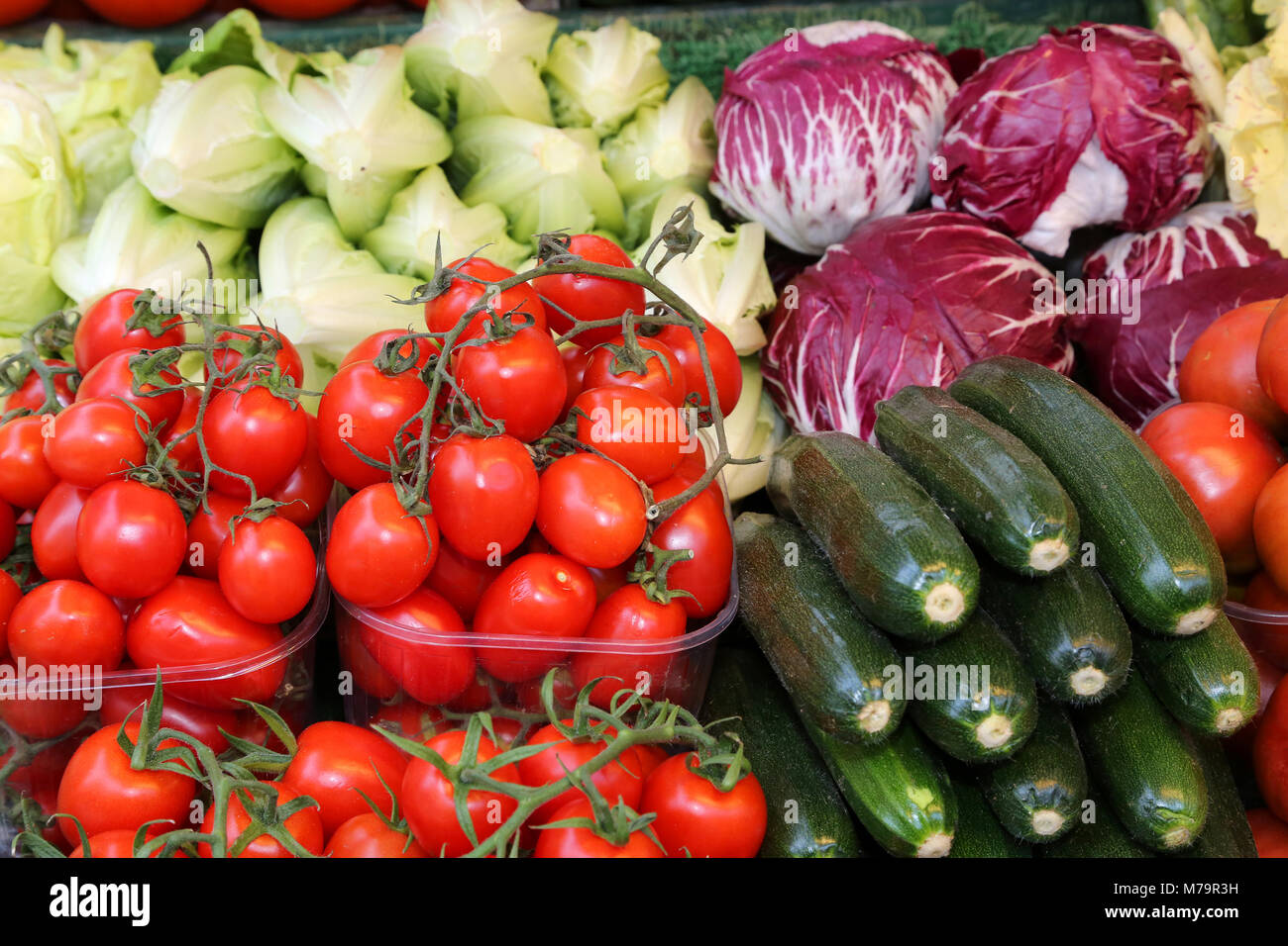 many fruits and vegetables for sale at local market Stock Photo - Alamy
