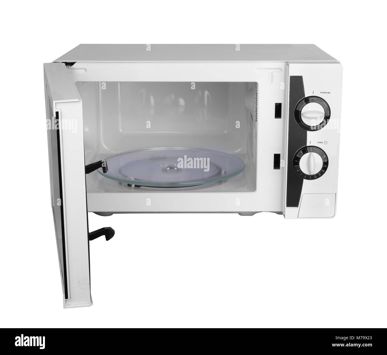 open microwave oven isolated on a white background Stock Photo