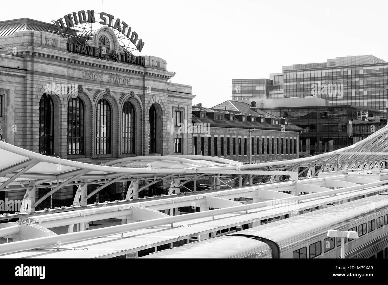 Union Station, Denver, Colorado USA. Renovated Union Station in Downtown Denver Stock Photo