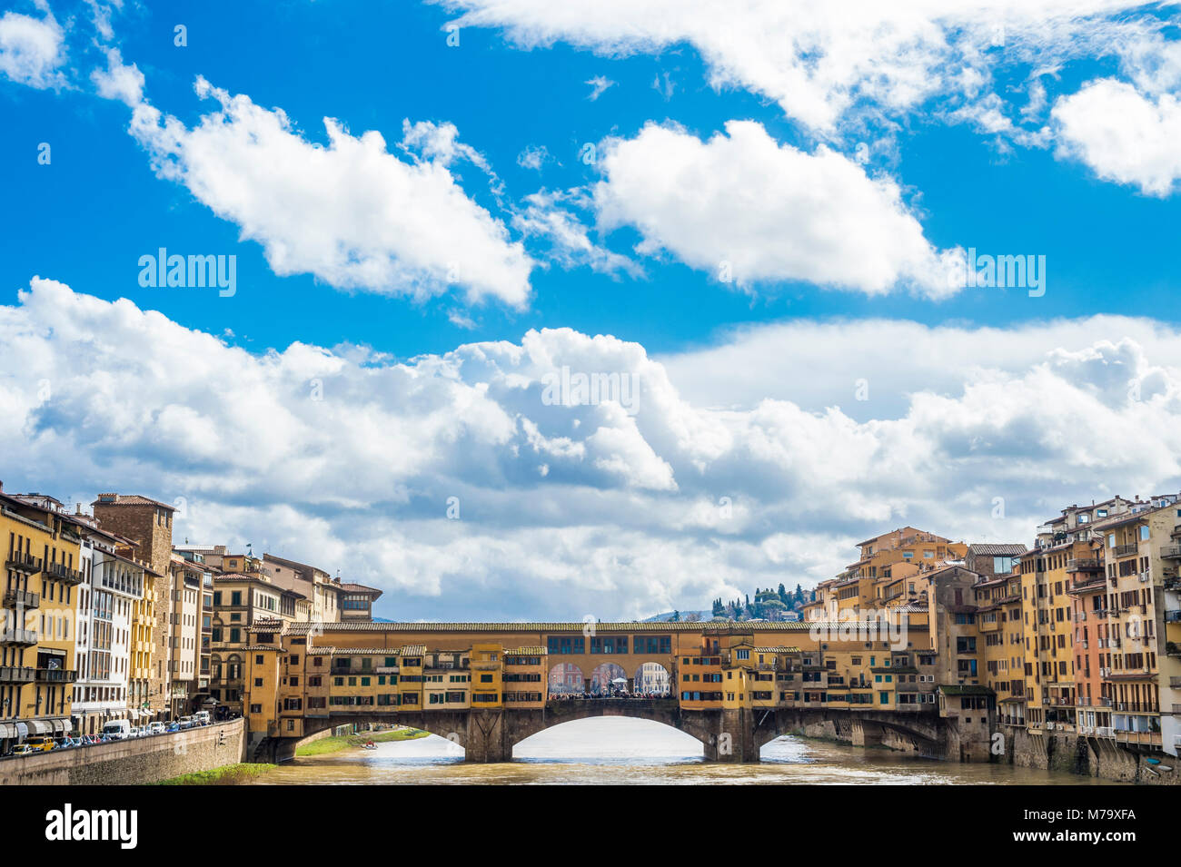 A view of the bridge of Ponte Vecchio in Florence, Tuscany, Italy on the river Arno. Stock Photo