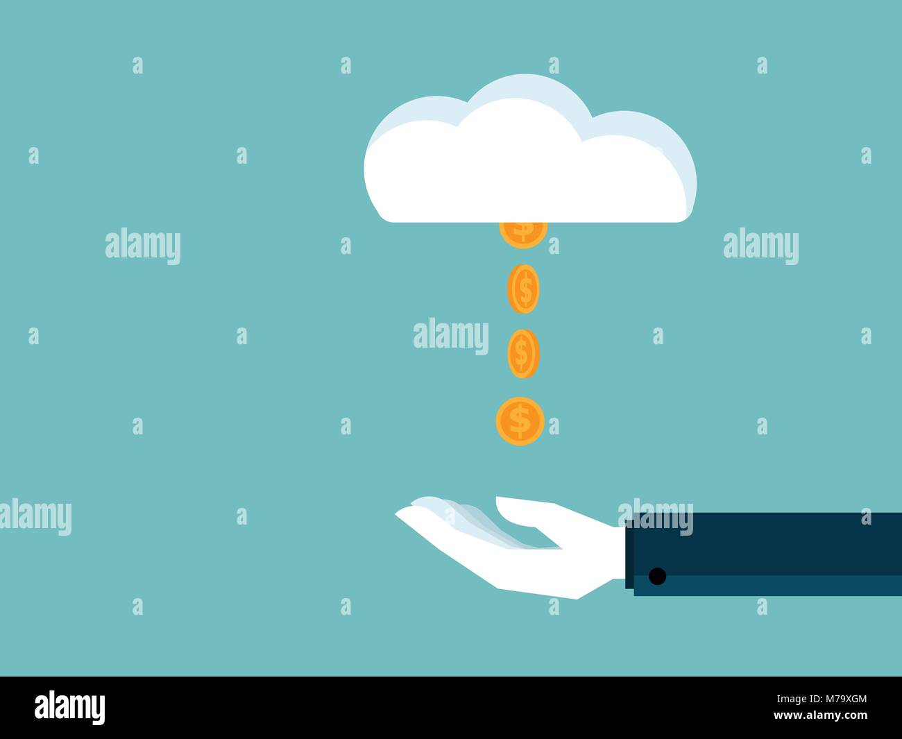 illustration of hand receive money coins from cloud business concept Stock Vector
