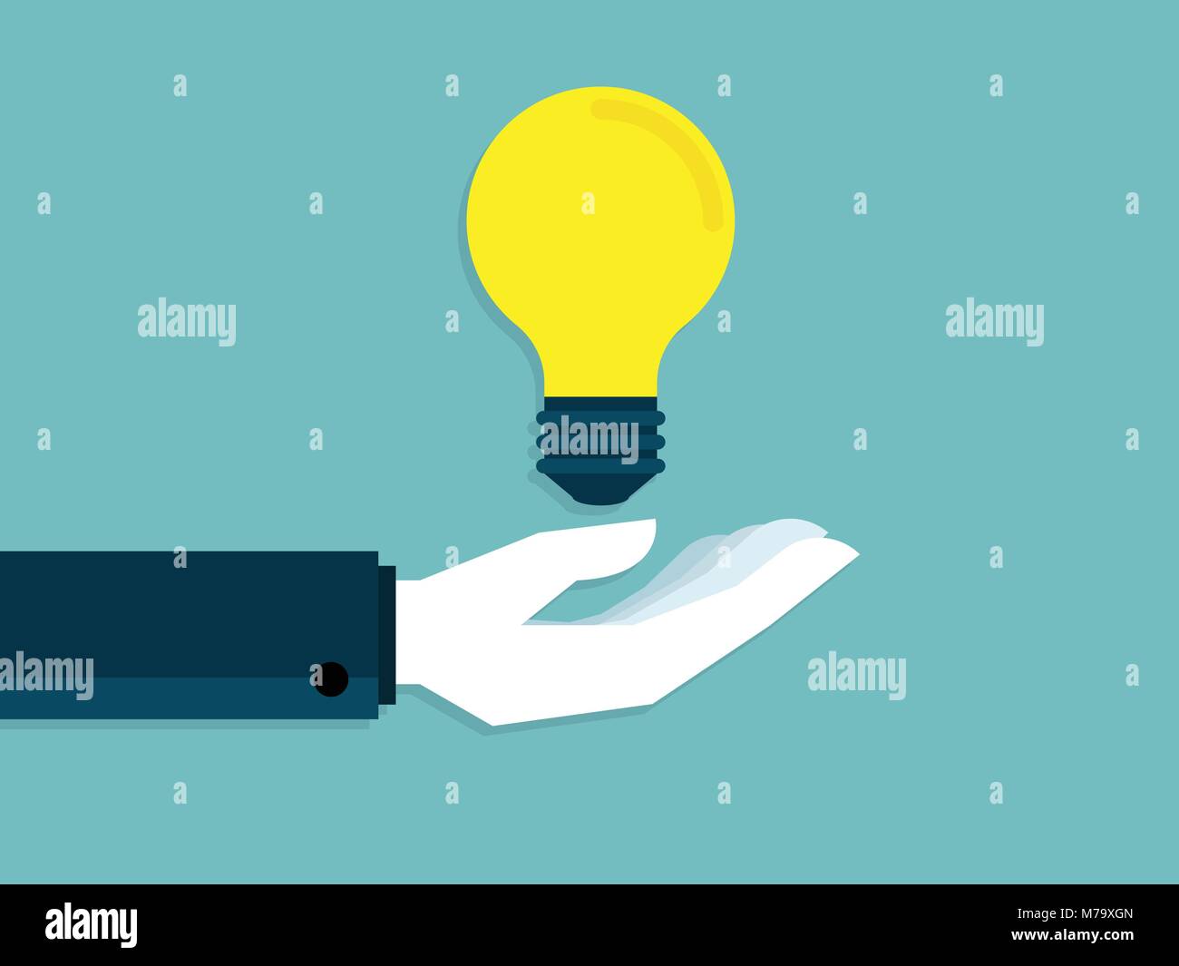 illustration of human hand with bulb idea flat design Stock Vector ...
