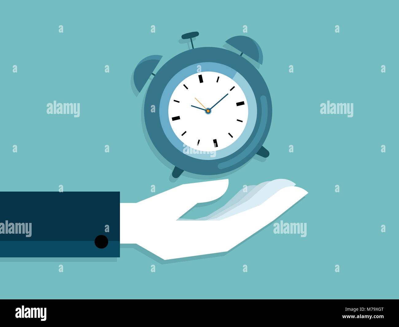 illustration of human hand holding alarm clock flat design Stock Vector ...