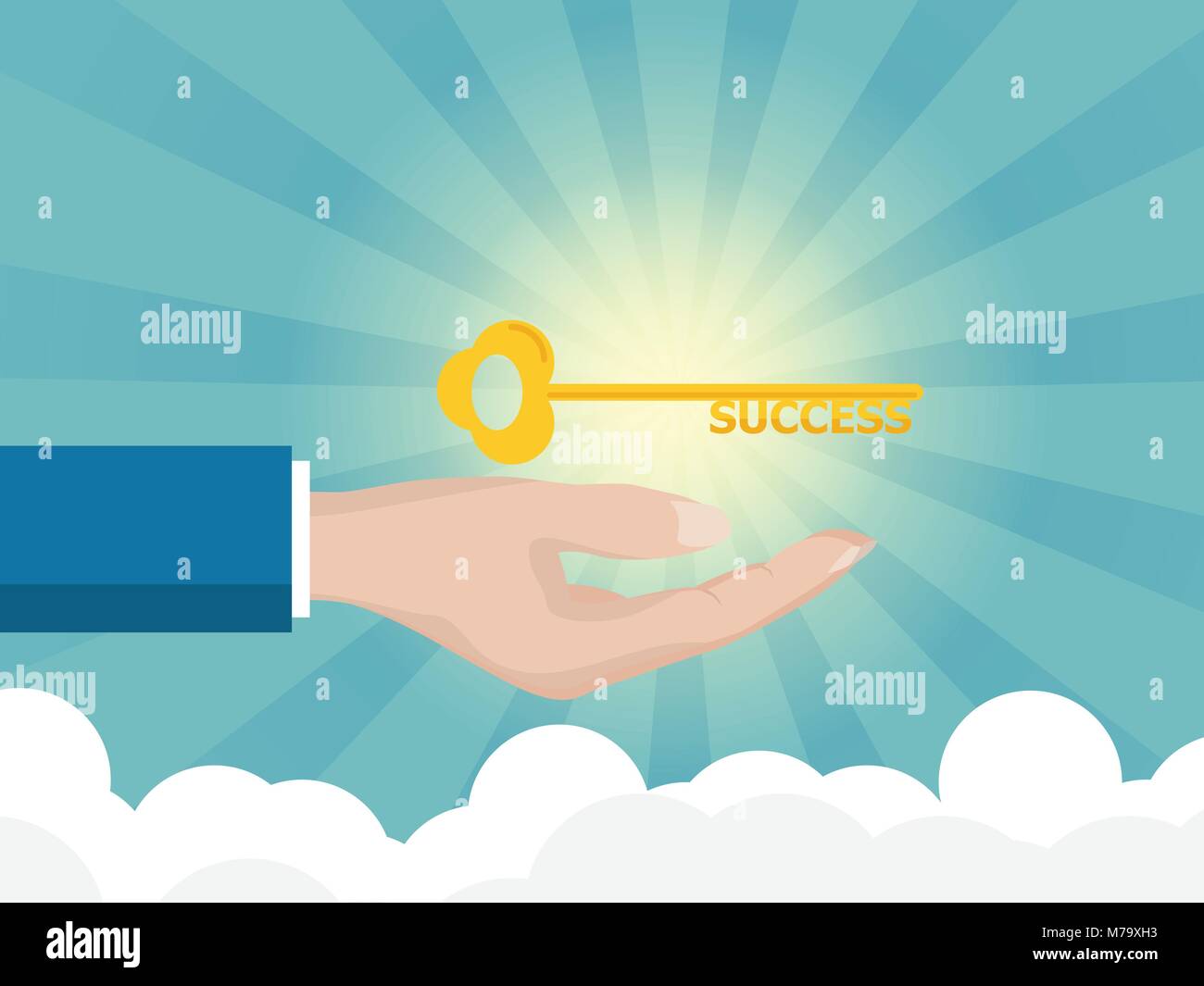 illustration of businessman hand holding golden key of success business ...