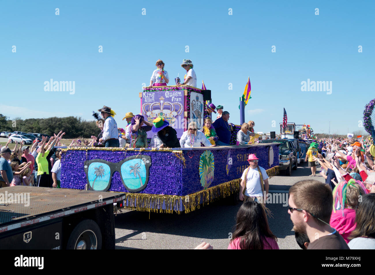 Shriner's float in 2018 Mardi Gras Parade at Gulf Shores, Alabama. Stock Photo