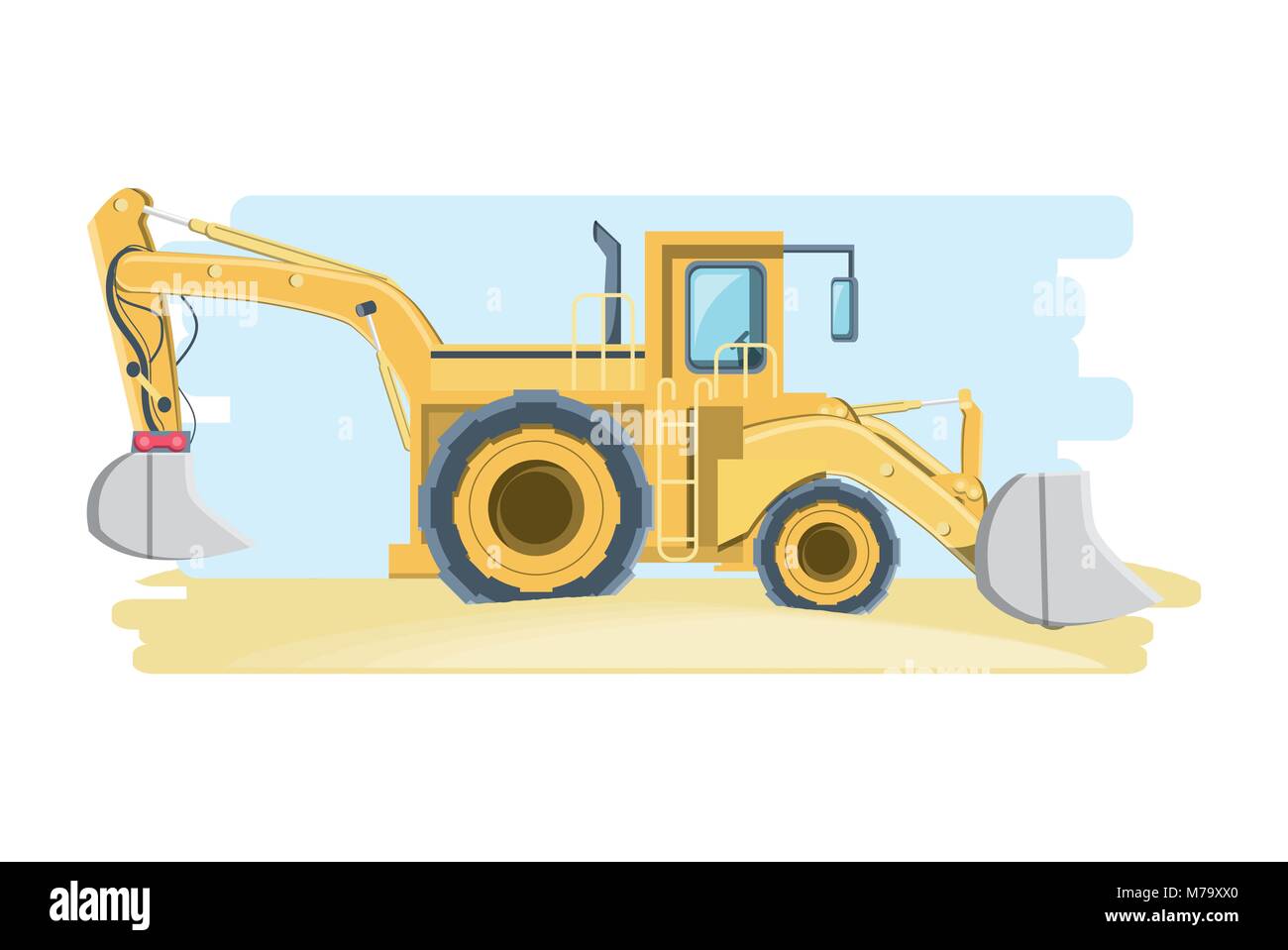 Construction front and backhoe loader truck over white background ...
