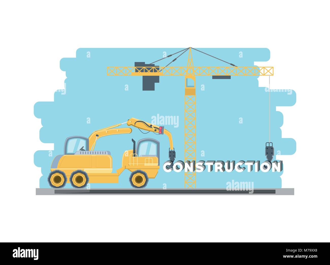 Construction crane truck and tower crane icon over white background ...