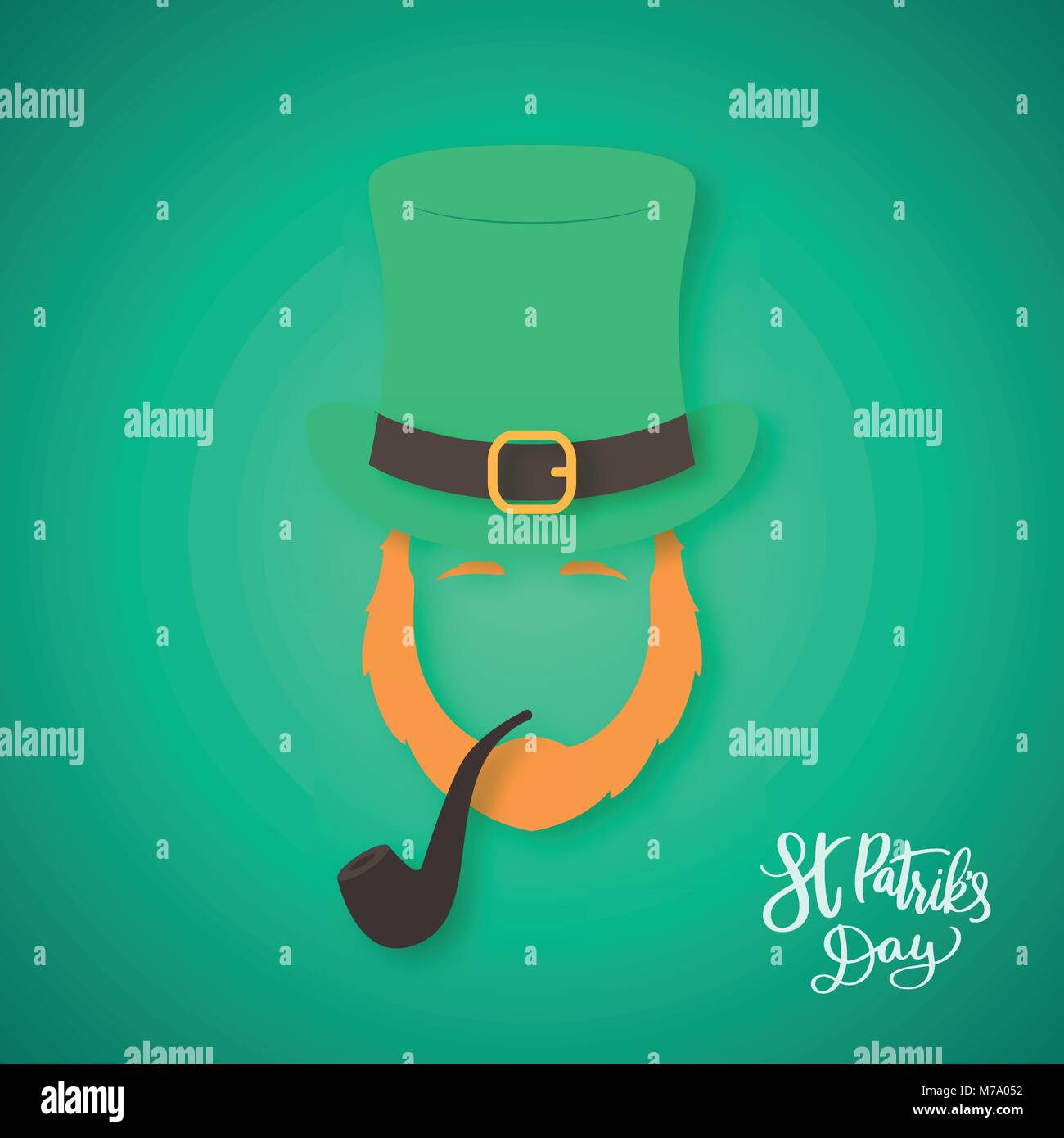 Silhouette of Irishman head with ginger beard and smoking pipe. Happy St. Patrick's Day. Origami concept. Vector illustration. Stock Vector