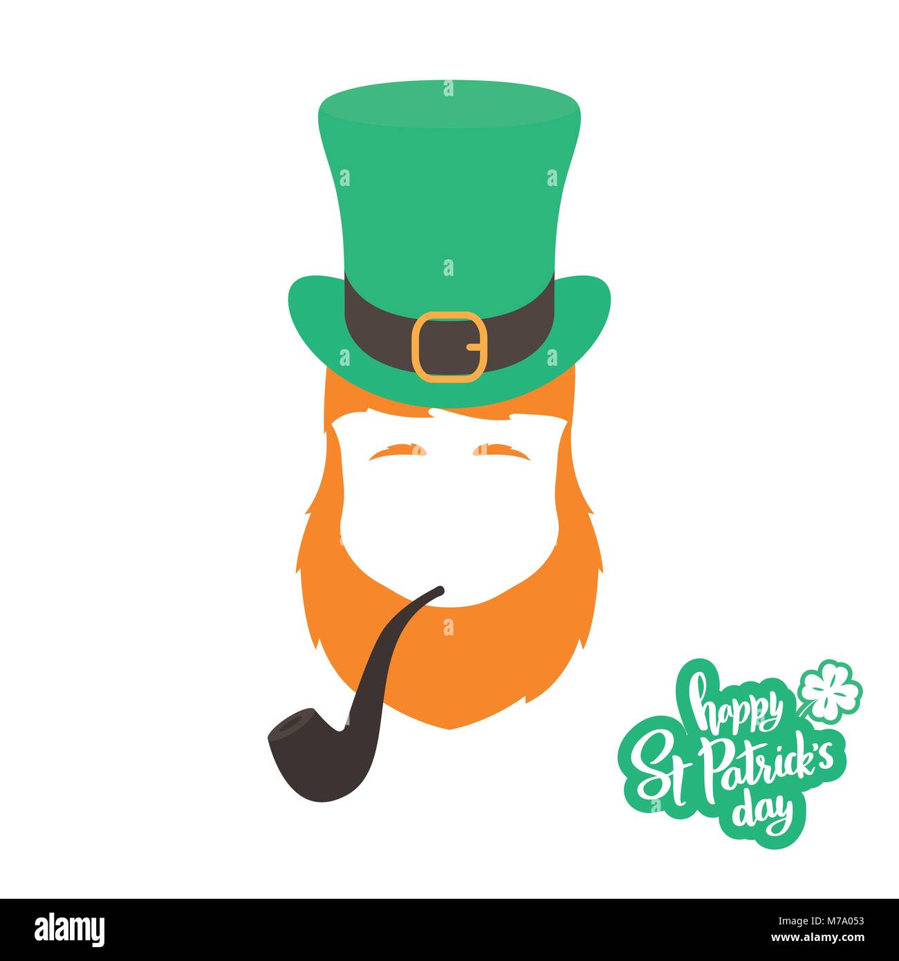 Silhouette of Irishman head with ginger beard, hat and smoking pipe. Happy St. Patrick's Day. Vector illustration. Stock Vector