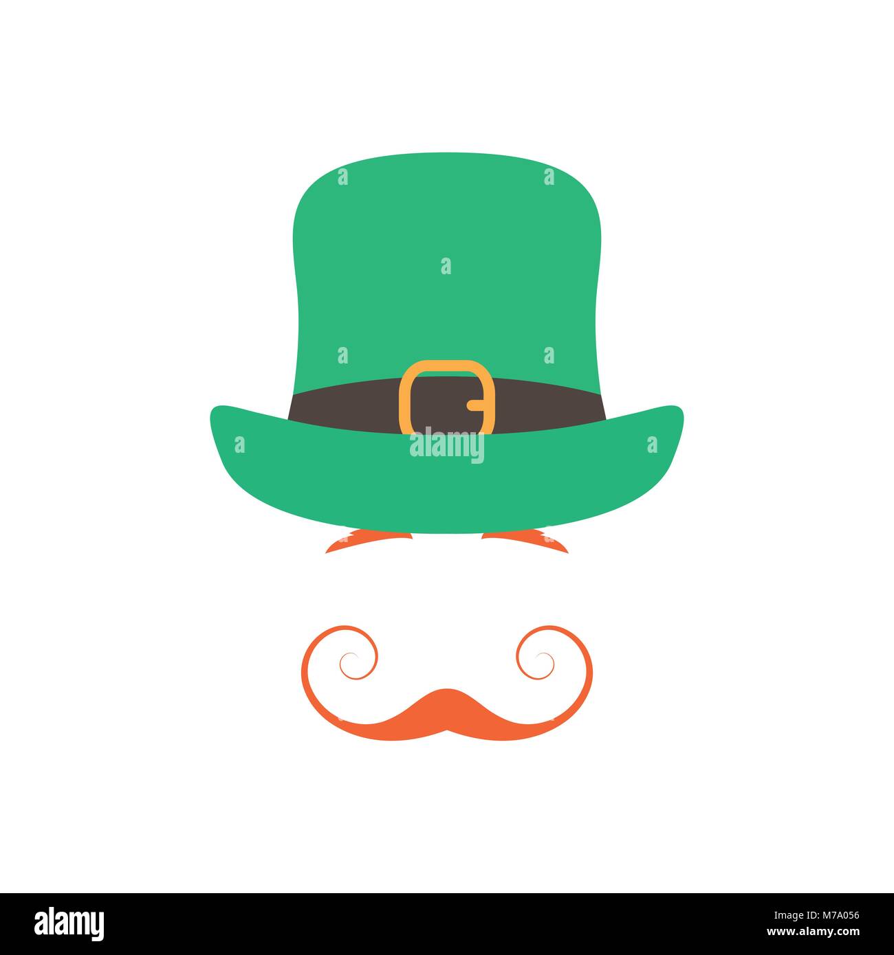 Irishman with orange graceful mustache and green hat on white background. St. Patrick's Day illustration. Stock Vector