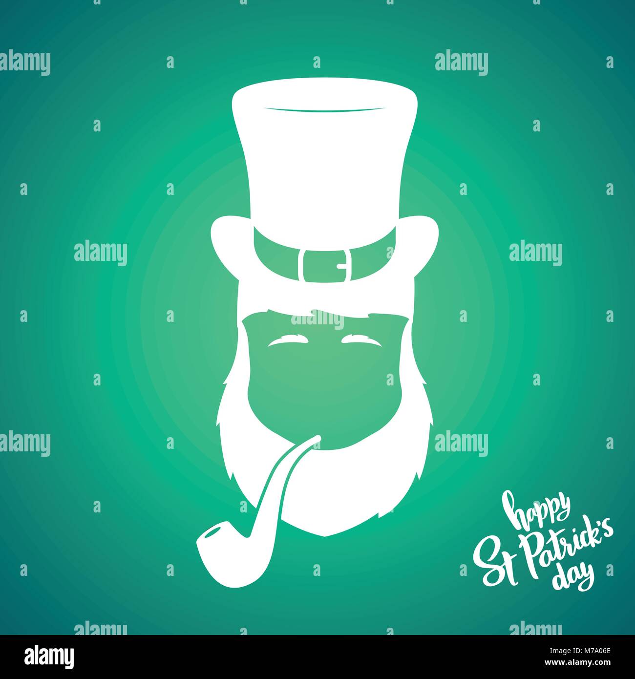 Portrait of silhouette Leprechaun with smoking pipe. Happy St. Patrick's Day. Vector illustration. Stock Vector