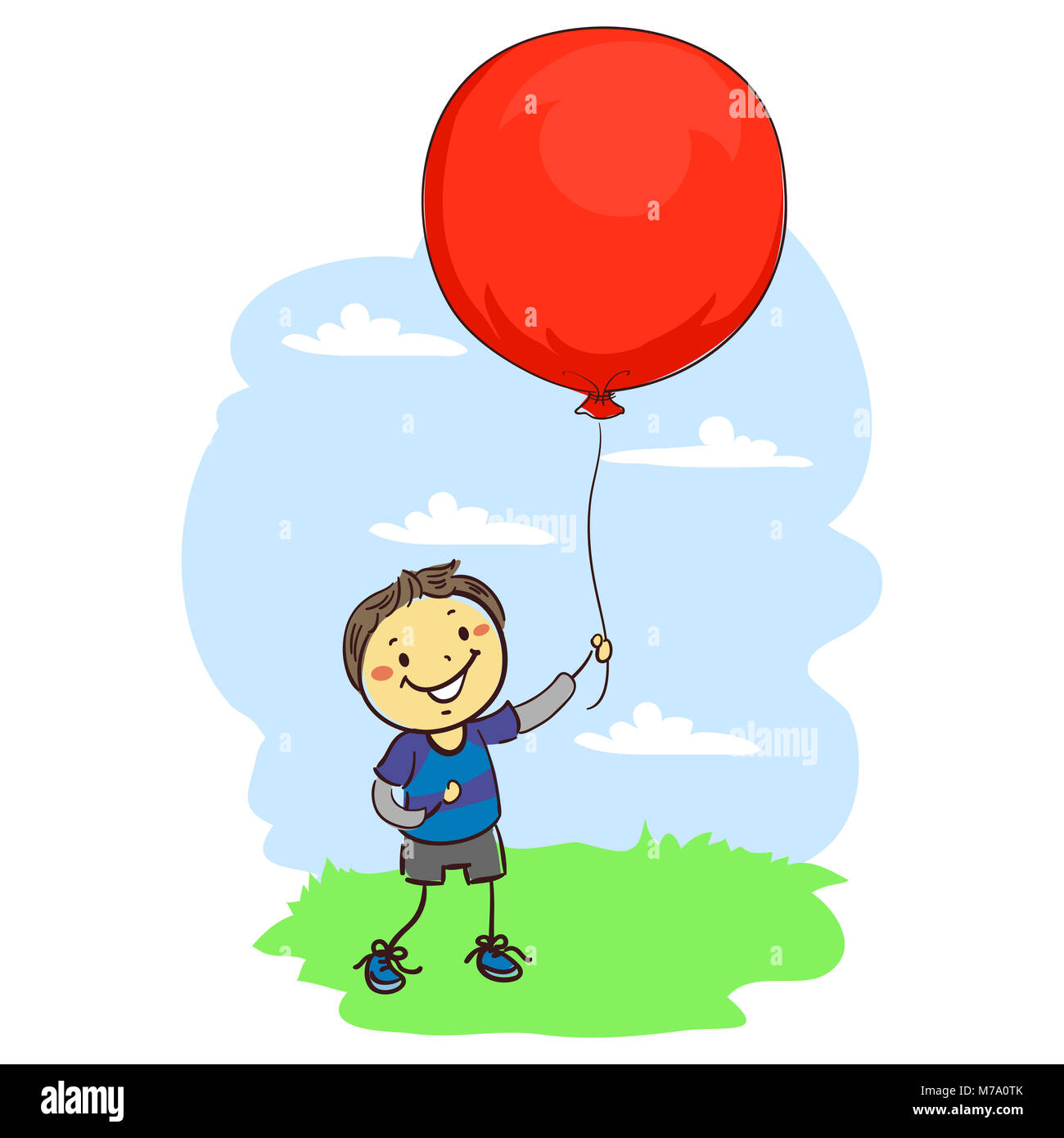 Illustration of Stick Kid Boy Holding a Big Red Balloon Stock Photo - Alamy