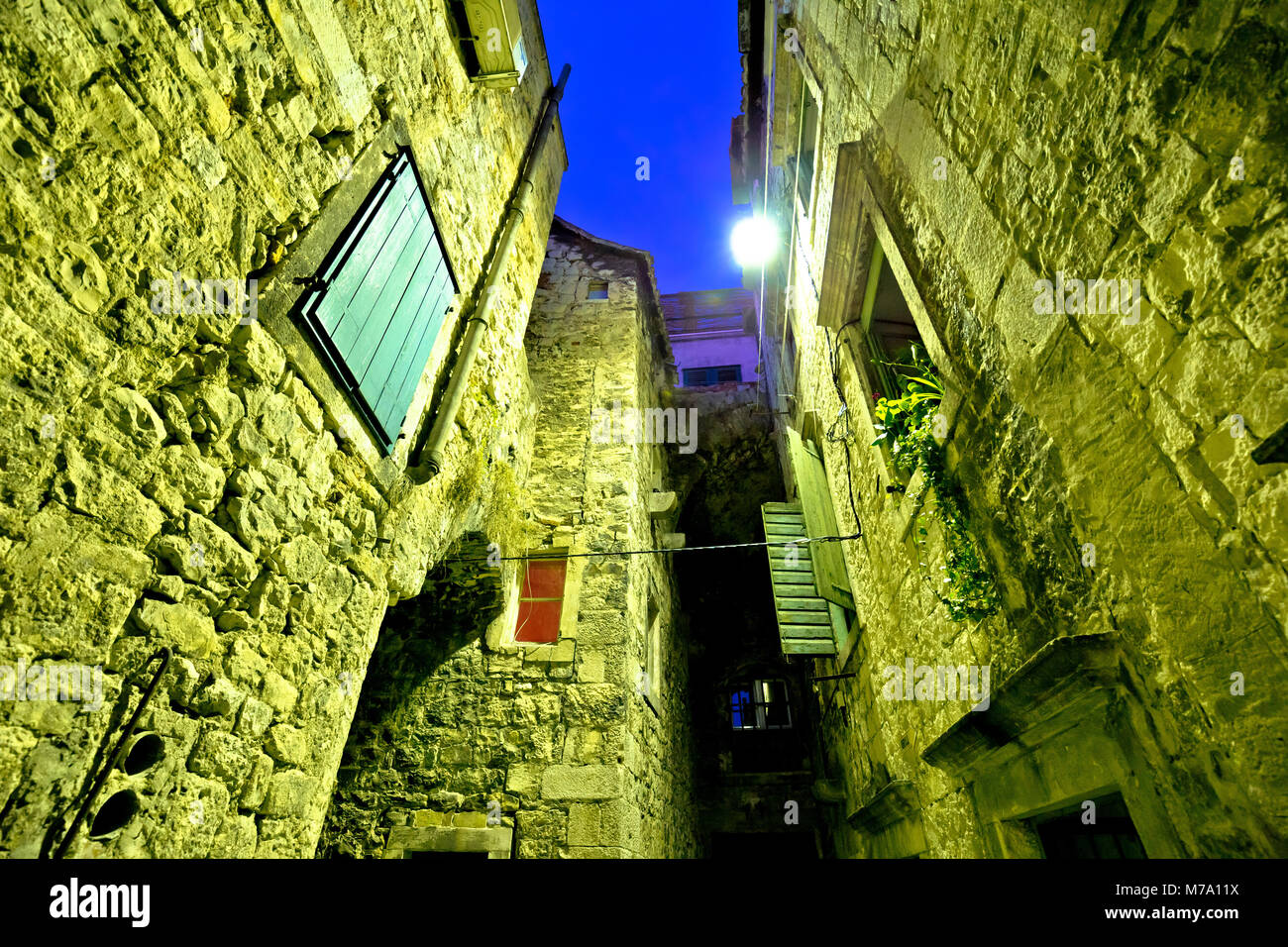 Street od Old Split stone architecture evening view, Dalmatia, Croatia Stock Photo