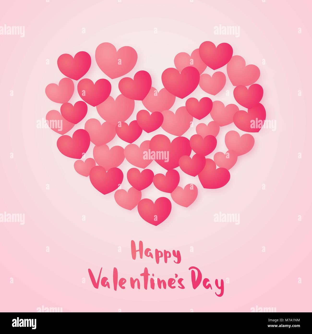 Happy Valentines Day greeting card. Red paper hearts in paper style ...