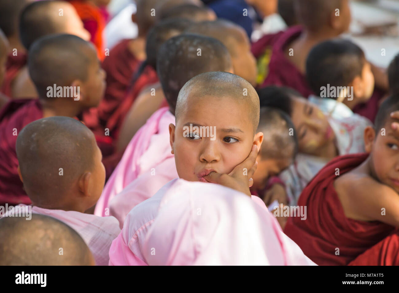 children at Aung Myae Oo Monastic Free Education School, Sagaing, Mandalay, Myanmar (Burma), Asia in February Stock Photo