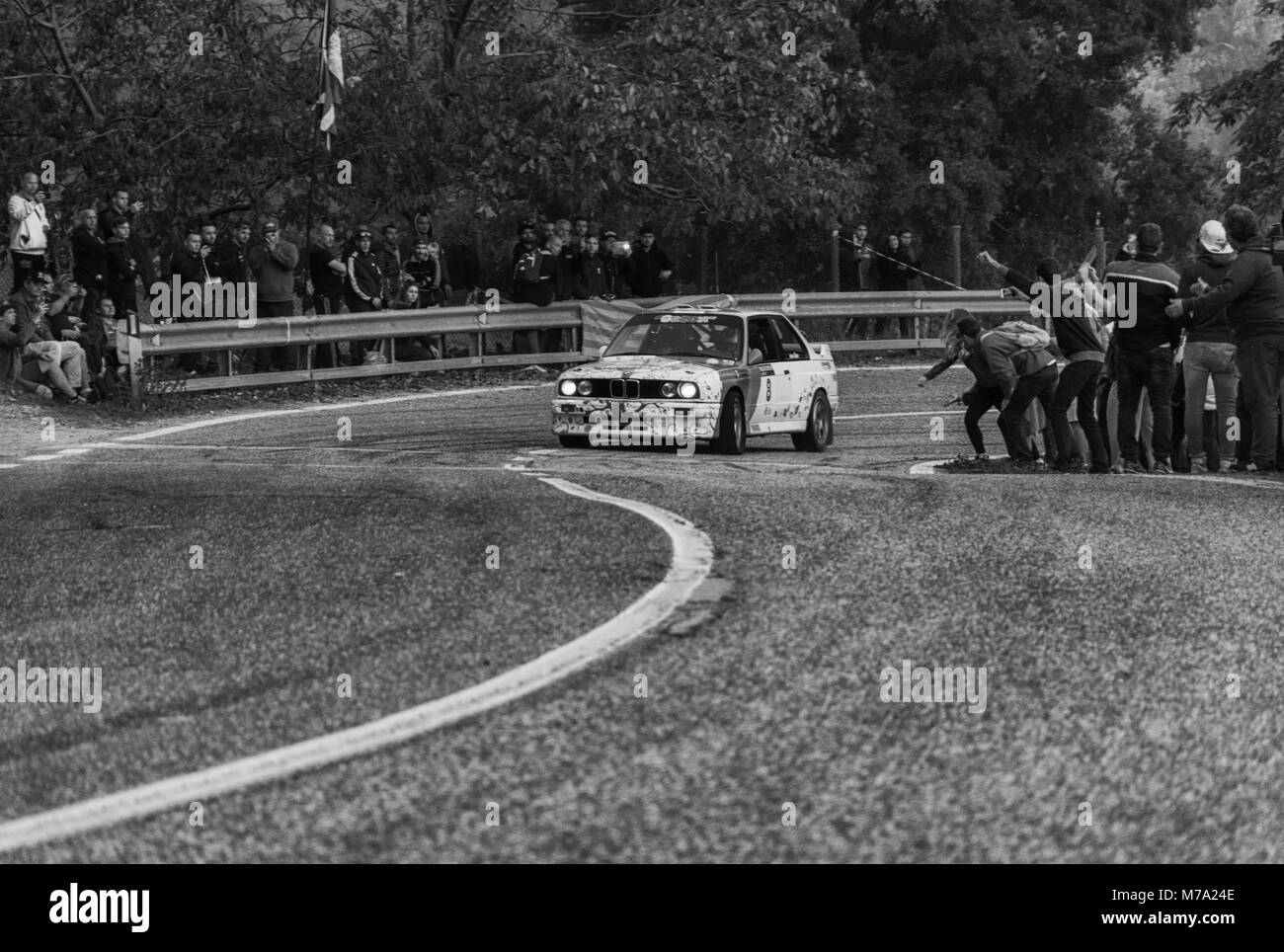 SAN MARINO - OTT 21, 2017 : BMW M3 E30 1989 in old racing car rally historical race Stock Photo