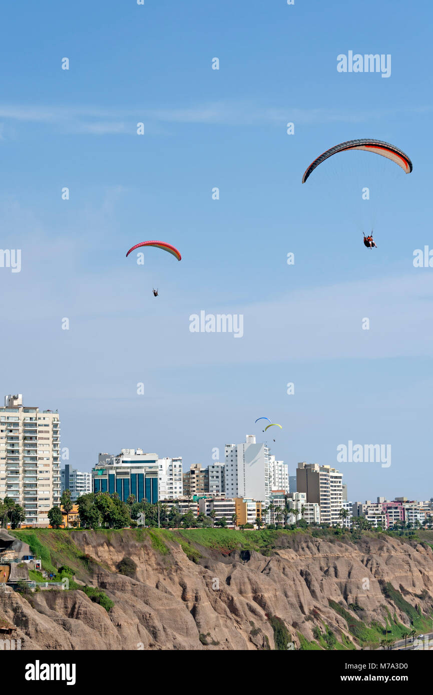 Paragliders above Lima, Peru Stock Photo