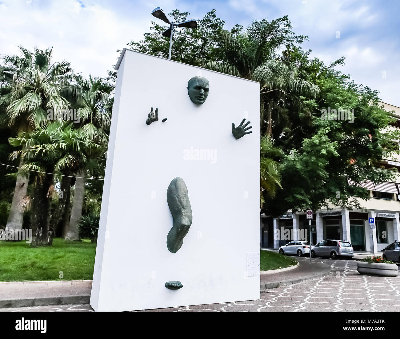 Sculpture 'The wall' of Matteo Pugliese. Sorrento, Italy Stock Photo