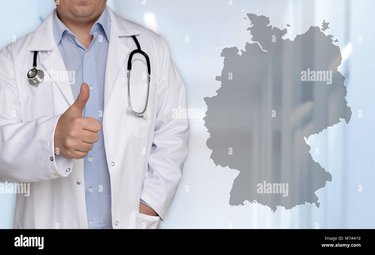 Germany map concept and doctor with thumbs up. Stock Photo