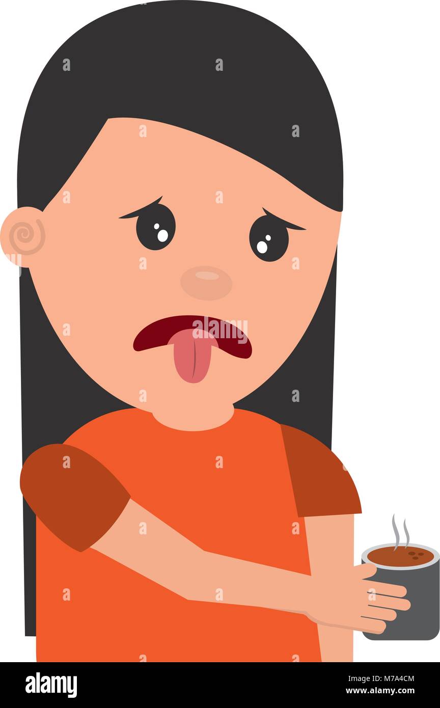 portrait young woman holding in hand beverage unpleasant Stock Vector