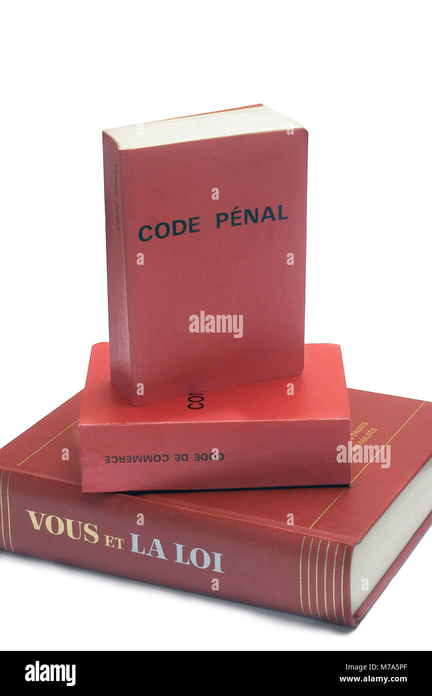 Legal books and the French penal code useful for not ignoring the law Stock Photo