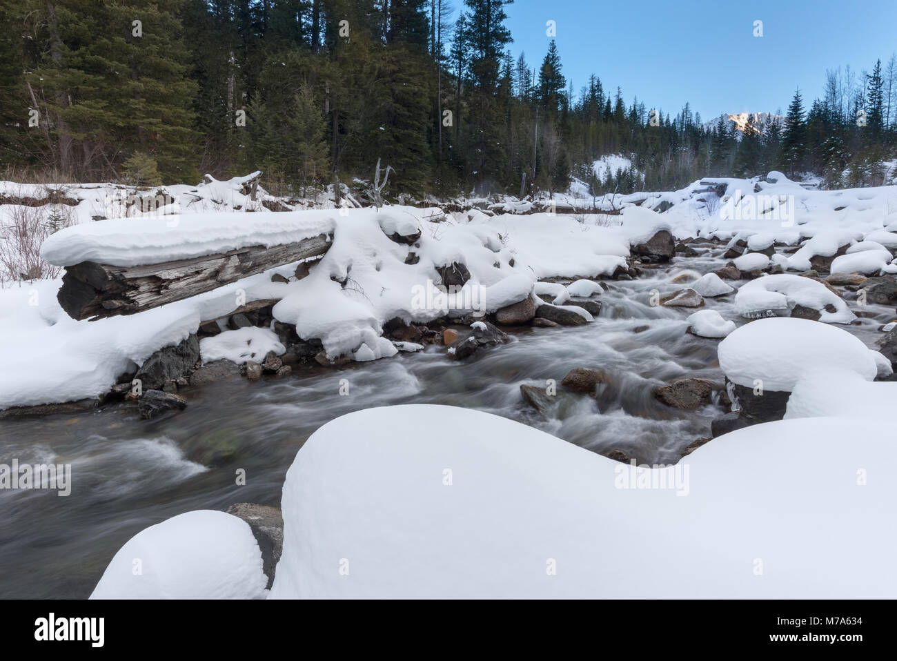 Hurricane Creek in winter, Wallowa Mountains, Oregon. Stock Photo