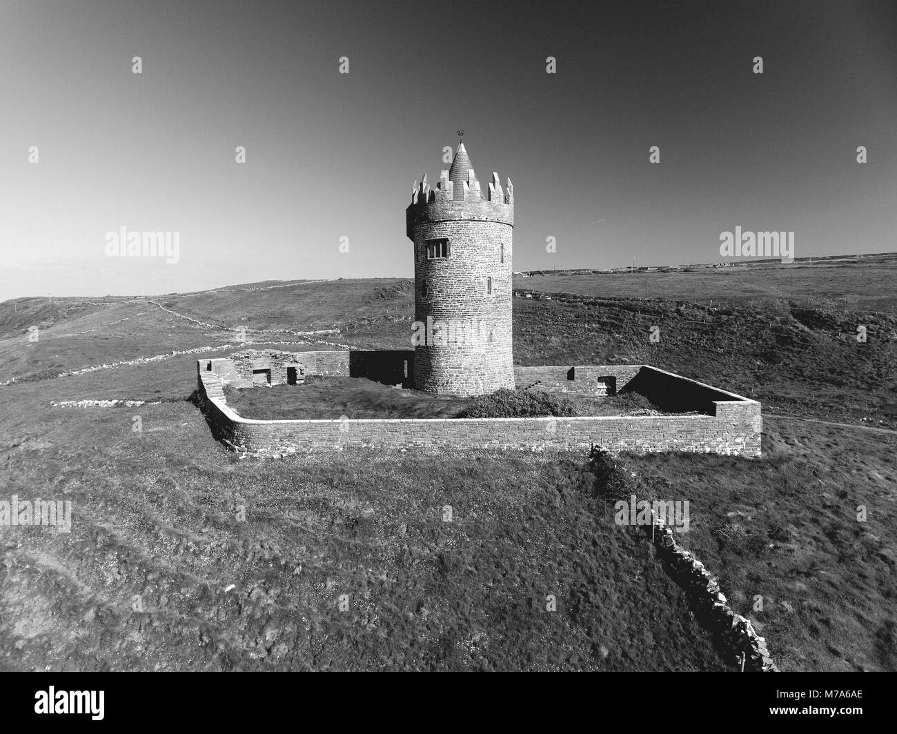 aerial view of an old irish castle in doolin county clare, ireland Stock Photo