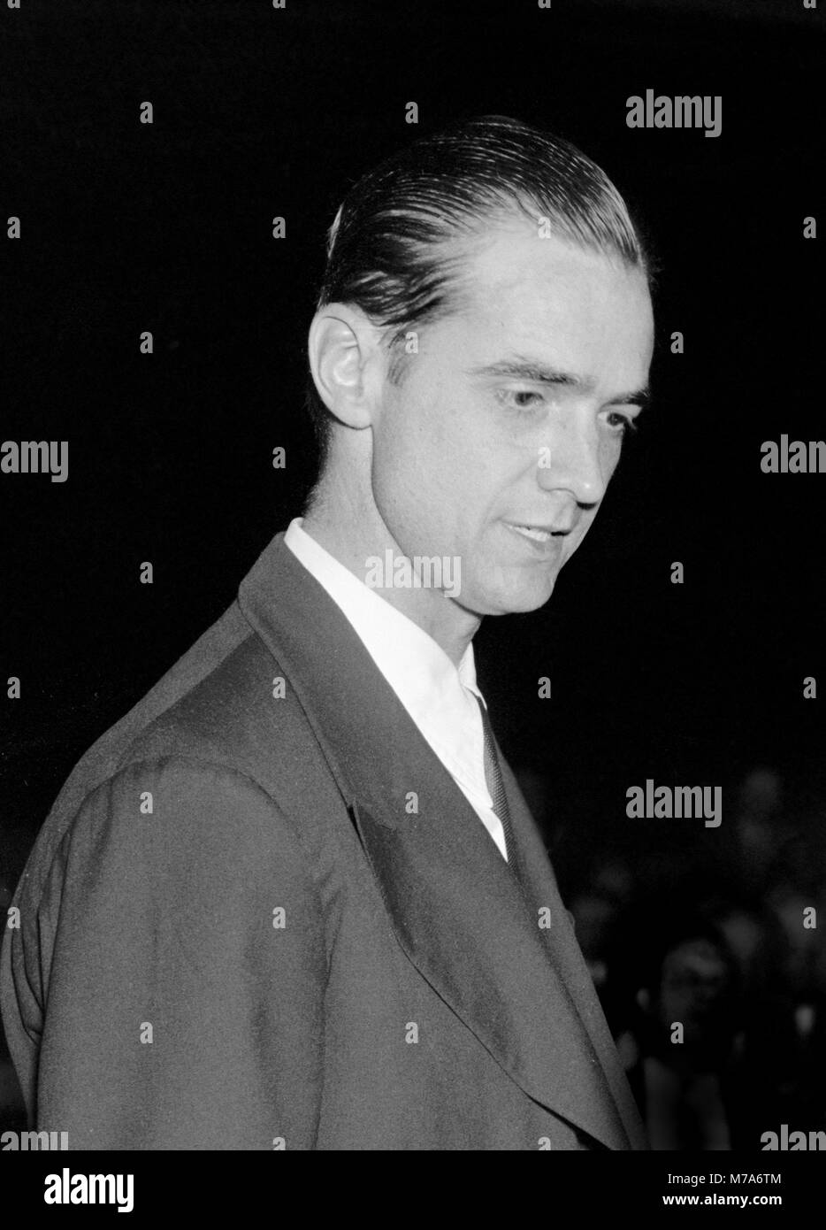 Howard Hughes (1905-1976) speaking before the National Press Club in Washington DC on July 21st 1938. Photograph by Harris and Ewing. Stock Photo