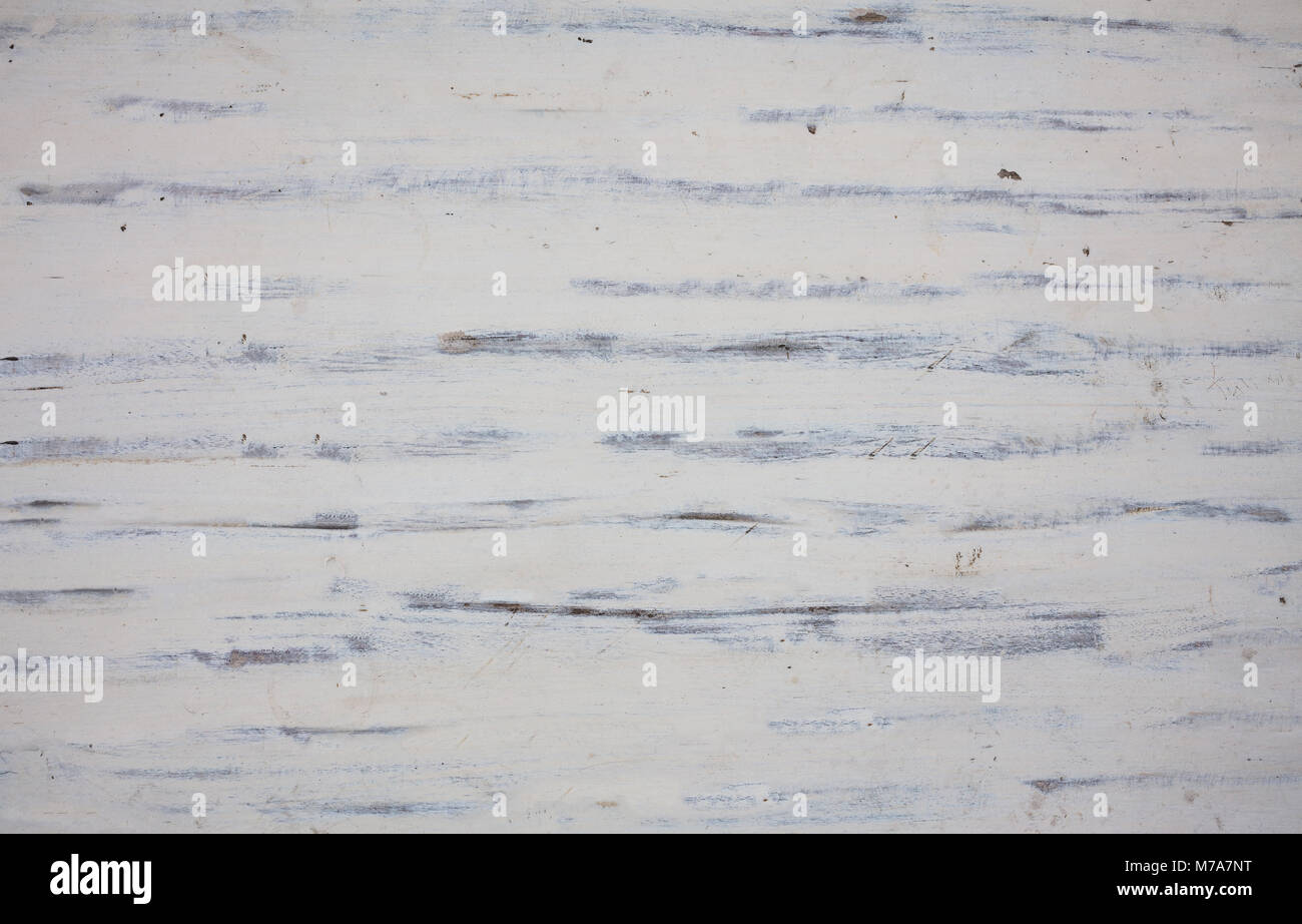 Old weathered white painted wooden board texture, background Stock Photo