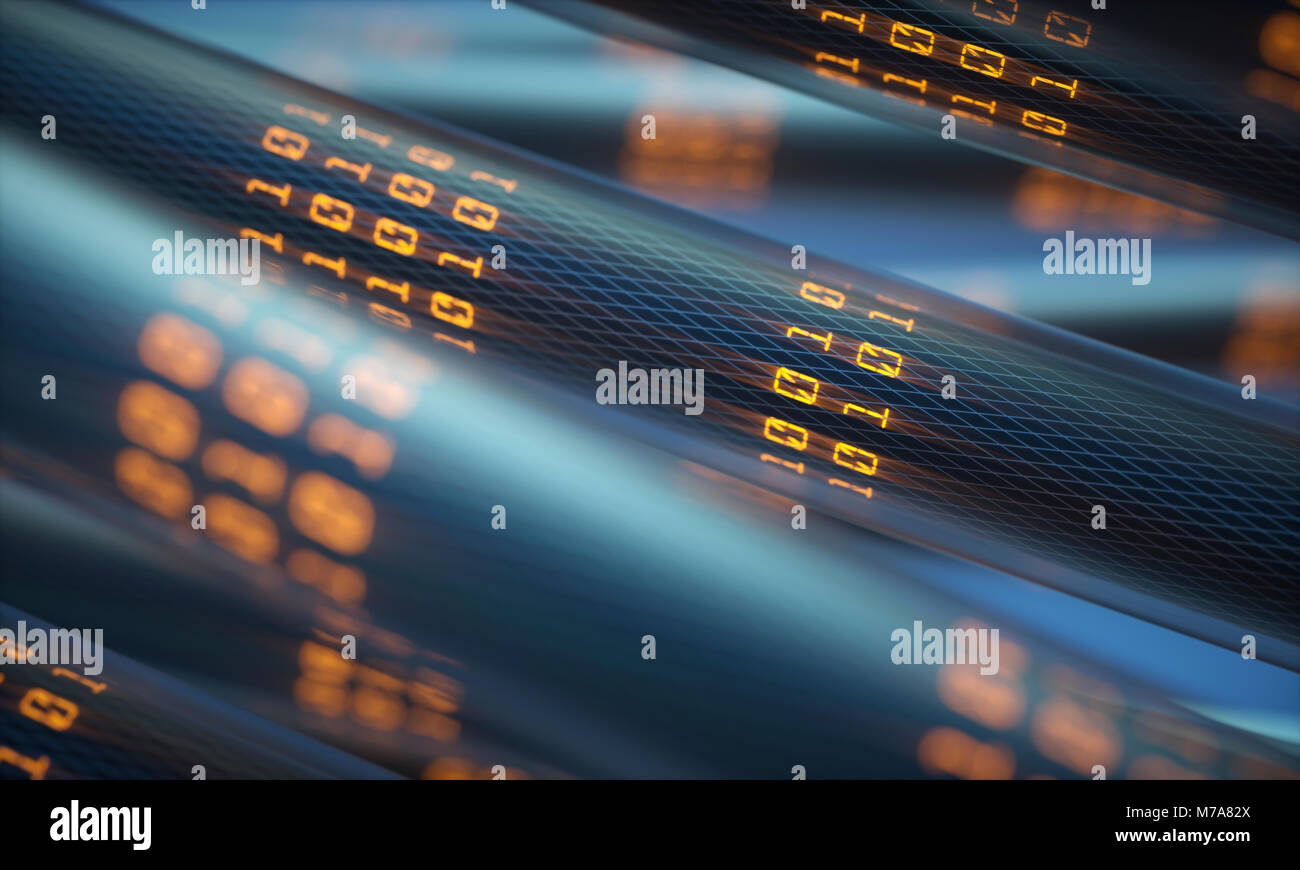 Abstract cables with binary code, illustration. Stock Photo