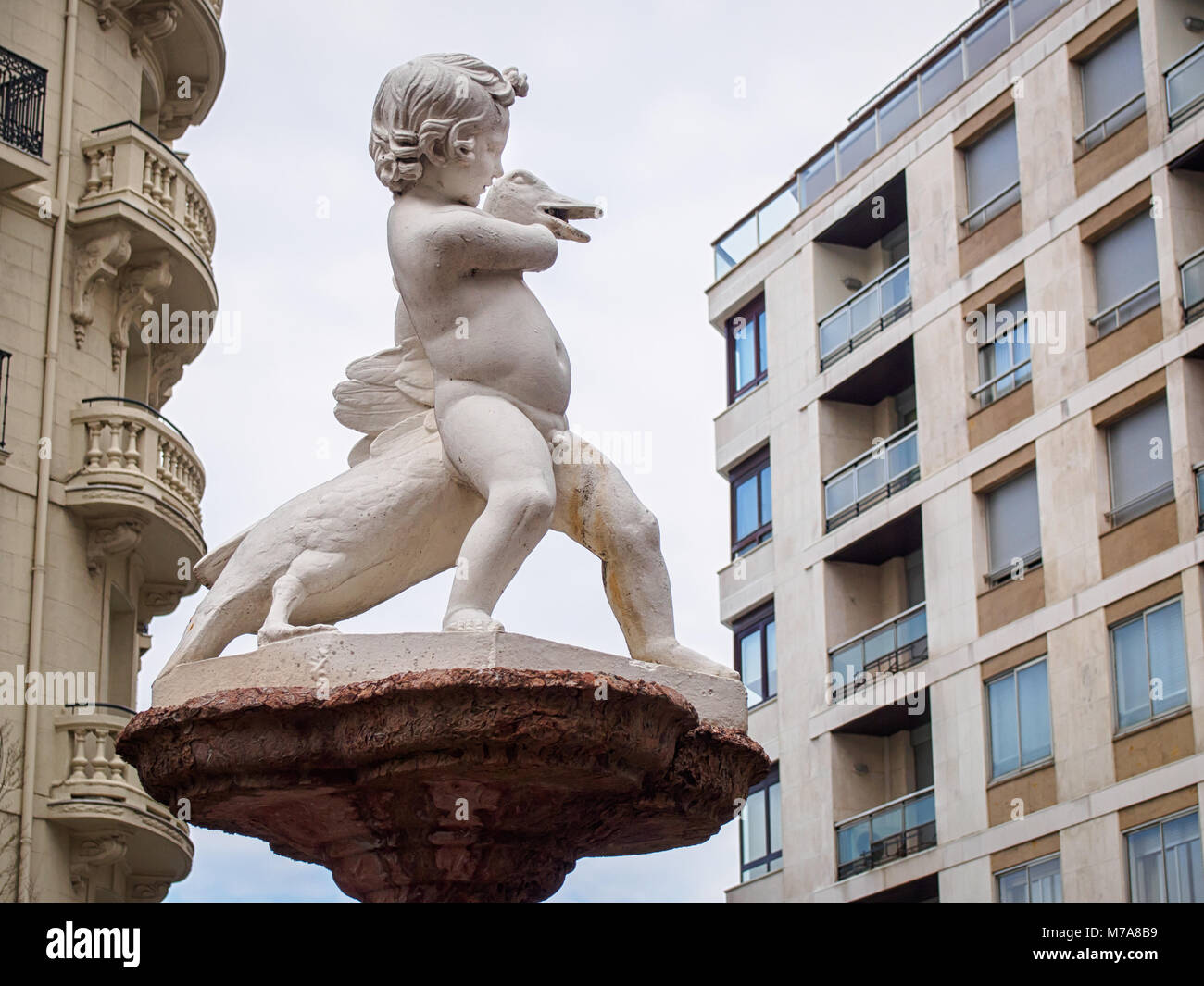 Boy with Goose fountain statue in San Sebastian, Basque Country, Spain Stock Photo