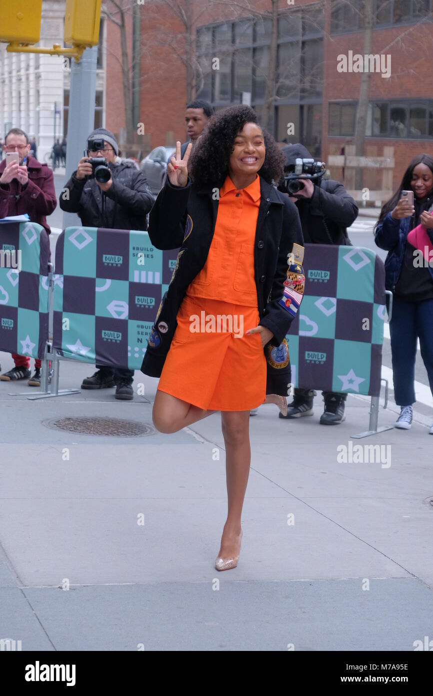 Yara Shahidi arrives outside the AOL Build studios Featuring: Yara