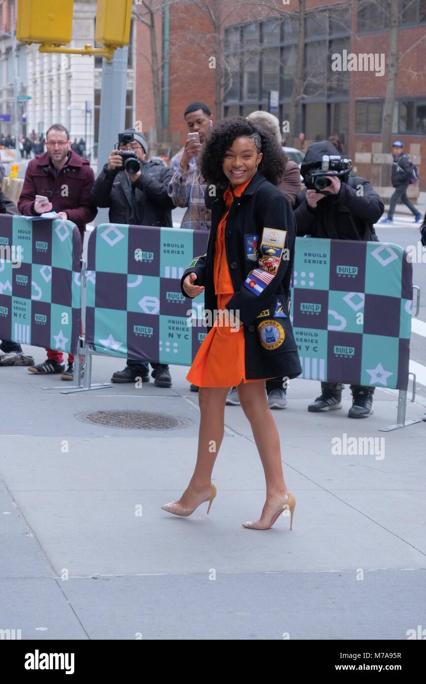 Yara Shahidi arrives outside the AOL Build studios Featuring: Yara