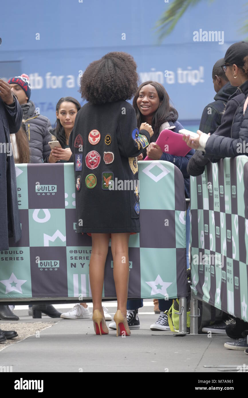 Yara Shahidi arrives outside the AOL Build studios Featuring: Yara